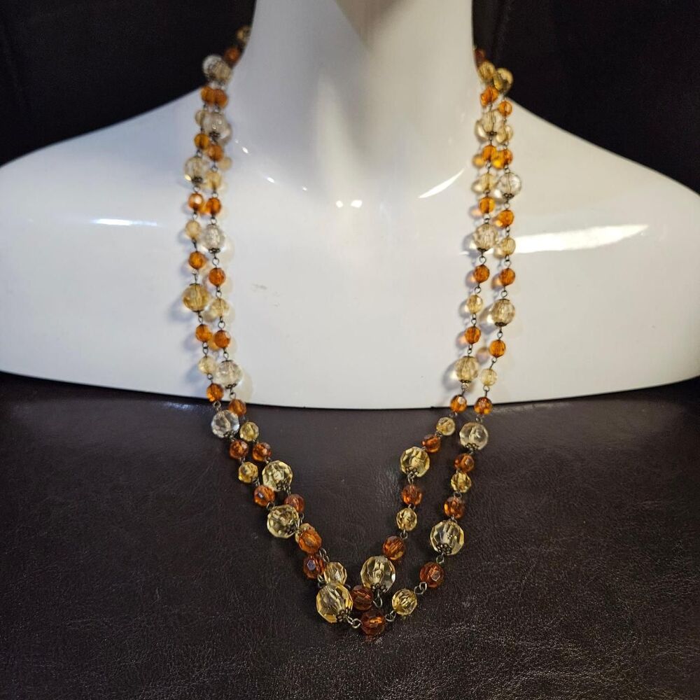 vintage glam boho amber natural long strand beaded necklace